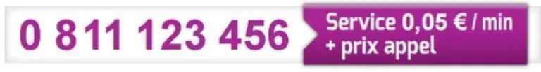 0811 123 456 (service 0.05€ / min + price of call)